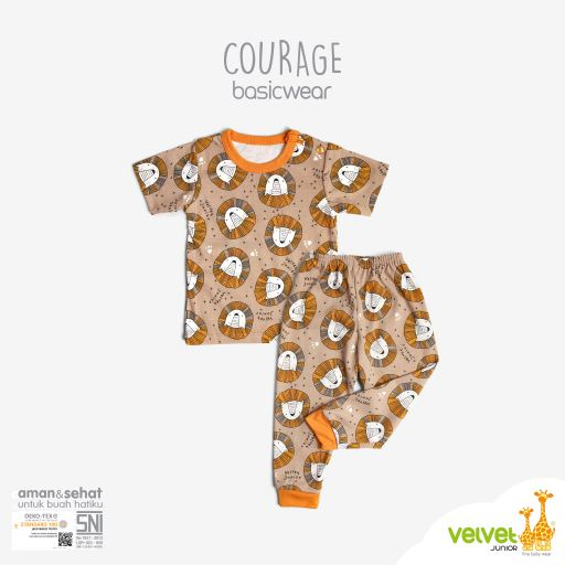 Velvet Junior Setelan Baju Anak Kancing Pundak Pendek Celana Panjang - BasicWear Courage