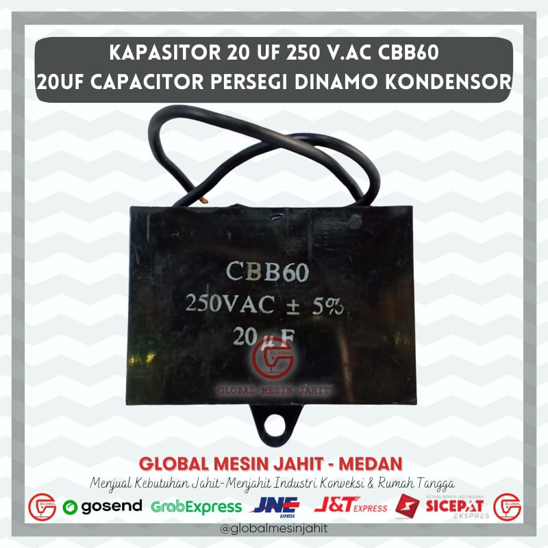 Kapasitor 20uf 250  V.AC CBB60 20UF Capacitor Persegi Dinamo Kondensor