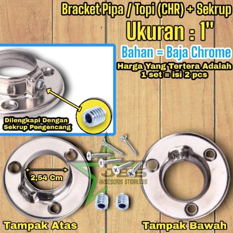 BRACKET PIPA/TOPI (CHROME) 1&quot; INCHI + SEKRUP (HARGA 1 SET = 2 PCS)