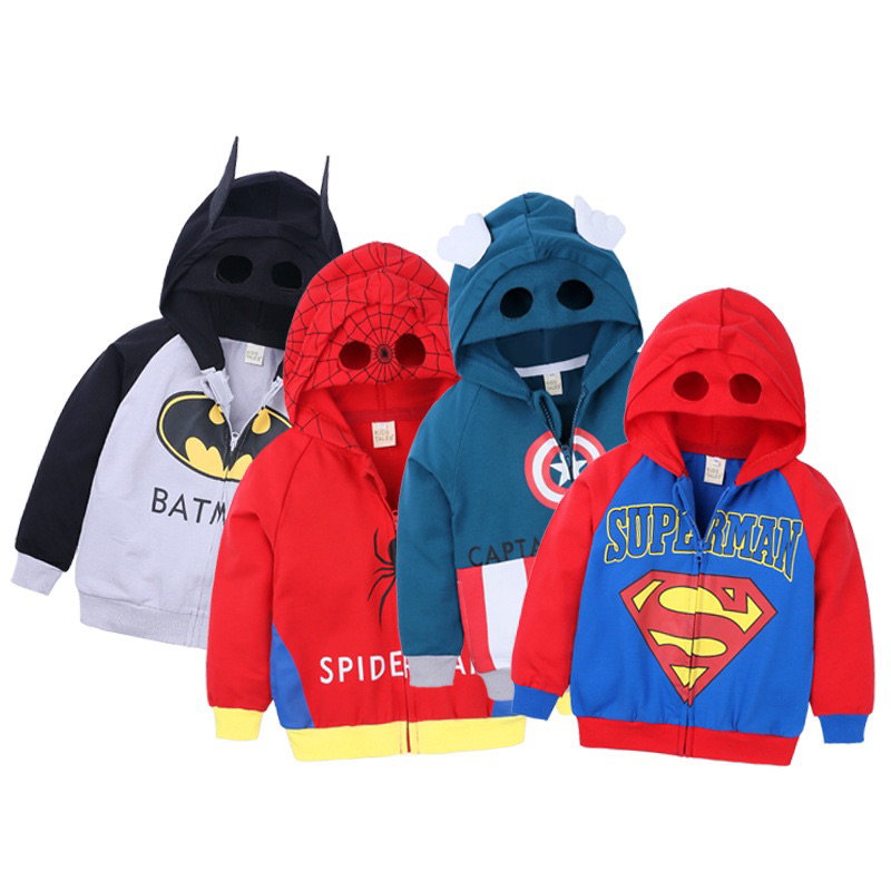 Jaket Anak Laki Laki cowok Superheroes Superman Batman Spiderman Captain Amerika Hoodie Topeng Cosplay