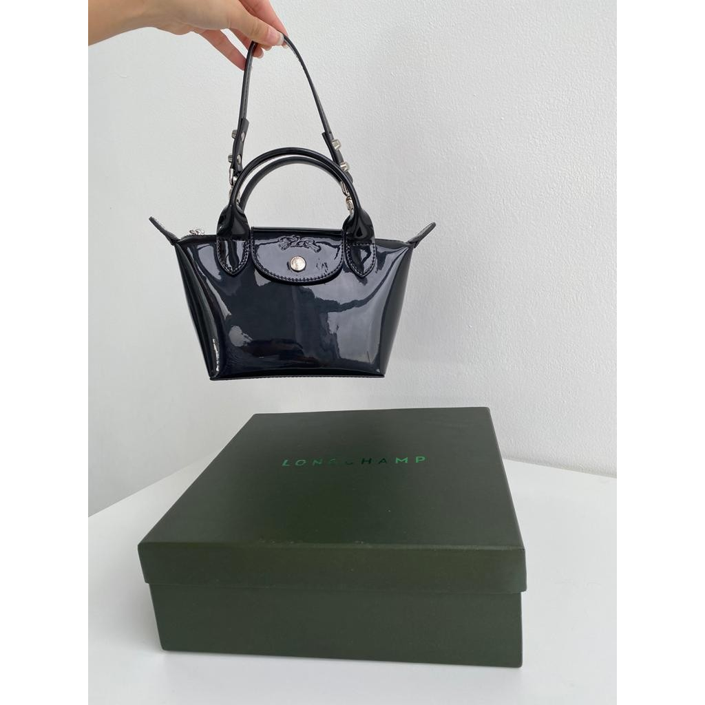 Tas Wanita Branded Original Lc Le Pliage Cuir Schwarz/Ebenholz