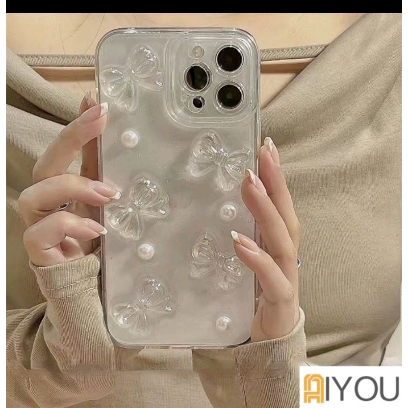 3D PHONE CASE GLITTER TRANSPARANT MUTIARA PITA LUCU FOR SAMSUNG / OPPO / VIVO / XIAOMI