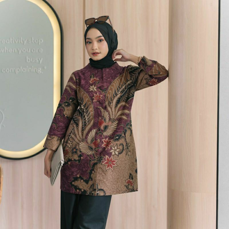 Batik couple sarimbit pria &amp; wanita batik katun lapis furing size reguler mocha ungu