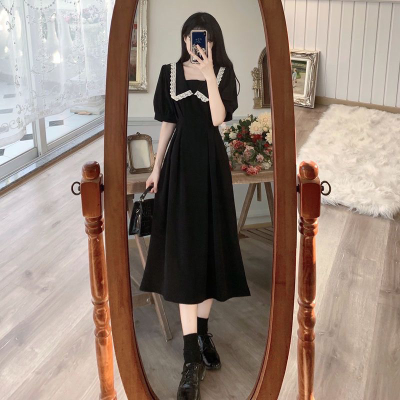 Black Dress Model Collar Brukat M453