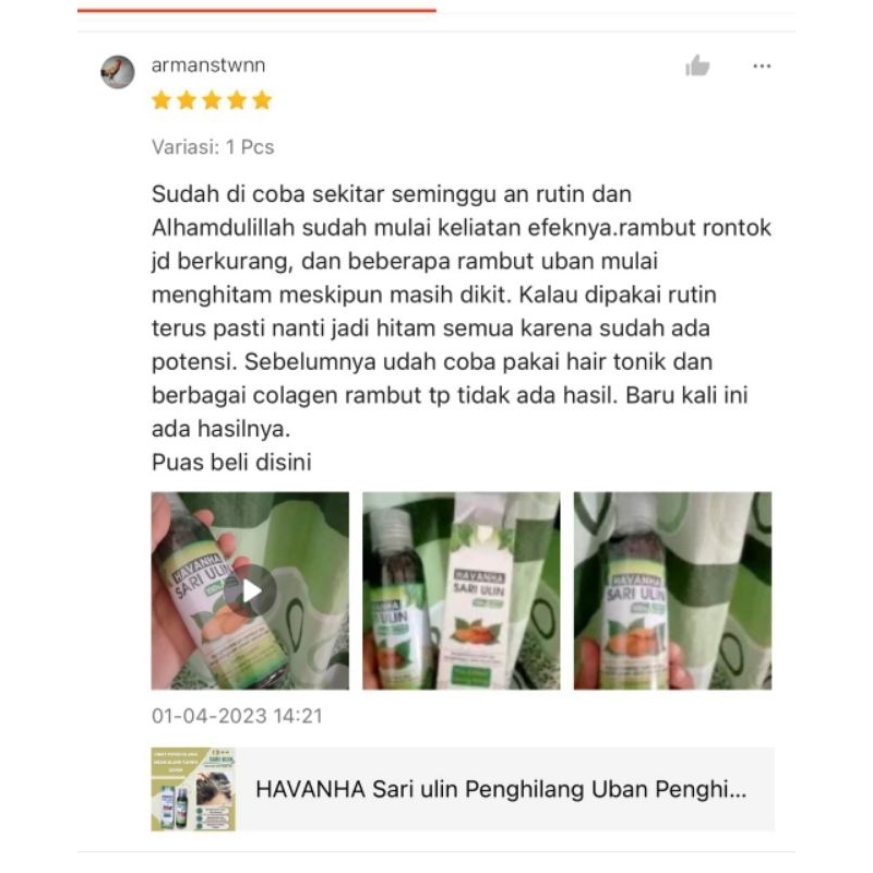 HAVANHA SARI ULIN Penghilang Uban Penghitam Rambut Alami Tanpa Semir Halal Aman Herbal Dayak