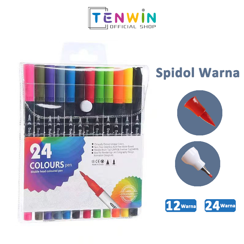 

Watercolor Marker Pen Spidol Warna Brush Pen 12/24 Warna-Tenwin
