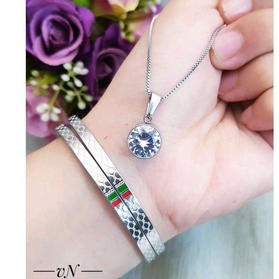 Set kalung gelang titanium silver 628