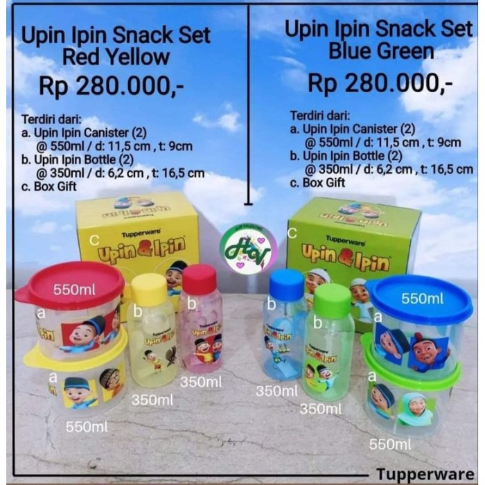 Upin Ipin Snack Set - Paket Botol Minum Plus Canister Bergambar Upin Dan Ipin Original