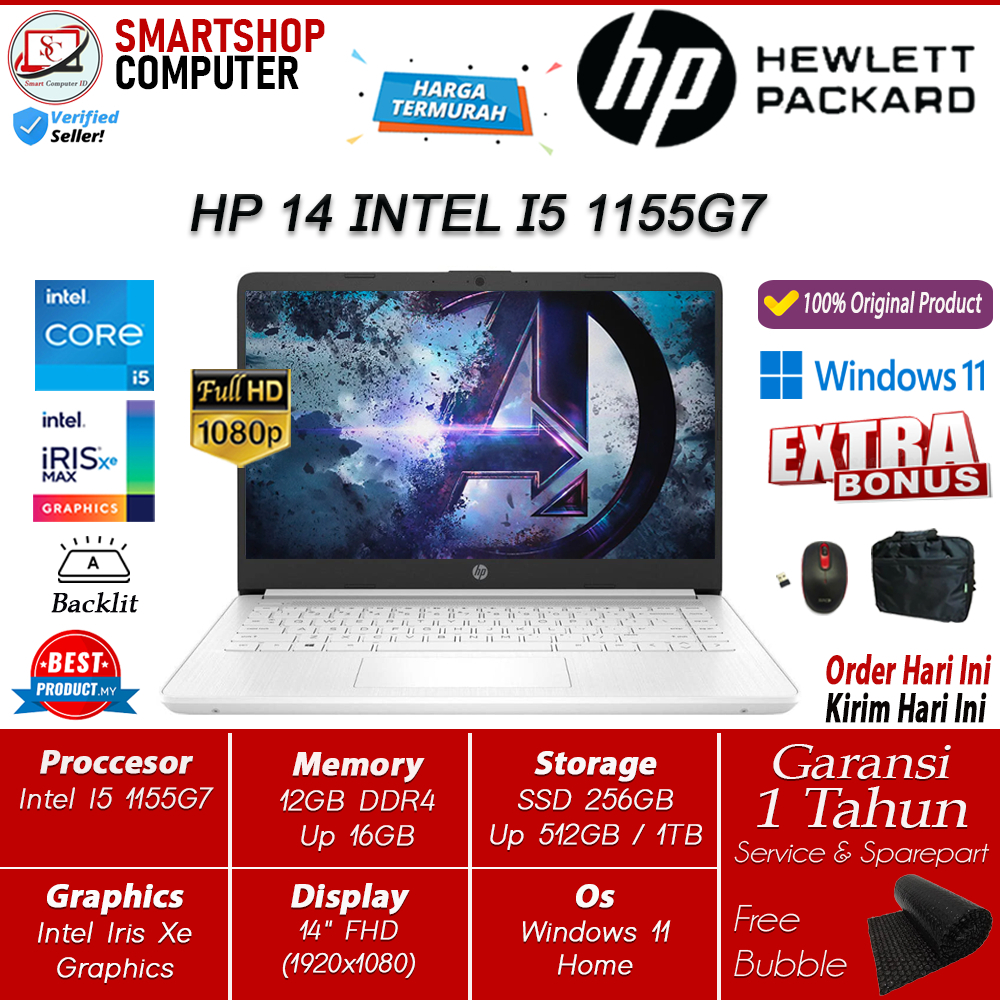 Laptop Desain Baru HP 14s Intel I5 1135G7 Ram 16GB 512GB SSD 14 Inch Windows 11 home Original