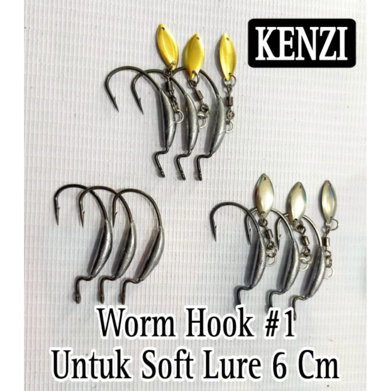 WORM HOOK KENZI UNTUK SOFT LURE UKURAN 6CM