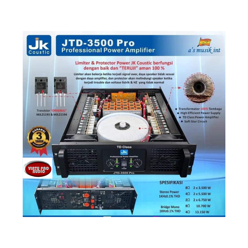 Power Klas TD JK Coustik JTD-3500 Pro Original