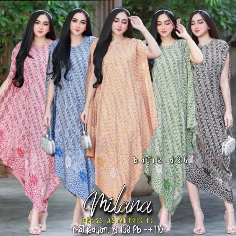 (Alesha) baju tidur daster kelelawar dress asimetris Milana Model Classic motif batik parang santai bahan rayon super