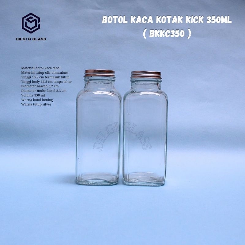 BKKC350 botol kaca kotak french square 350ml/botol susu/juice/kopi
