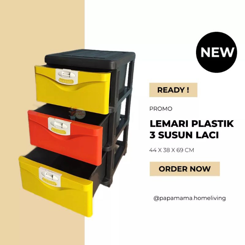 Lemari Plastik 3 Susun Laci Warna warni Murah