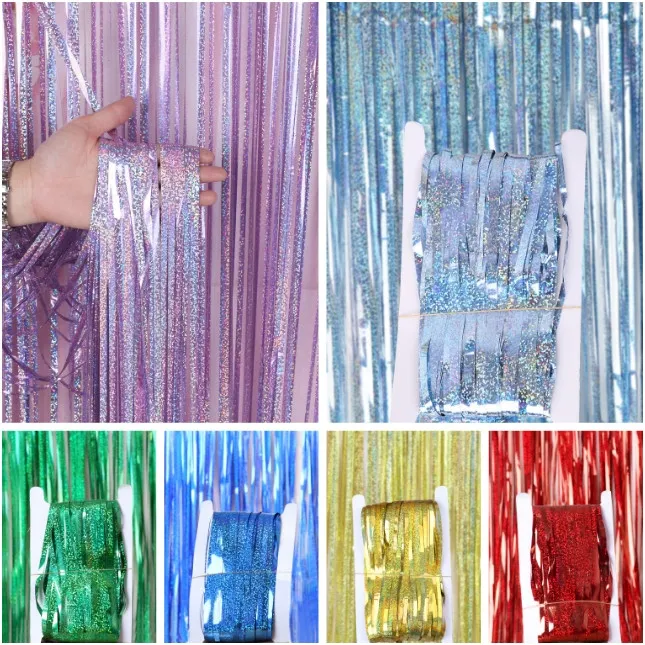 Curtain Foil Backdrop Metalik Gliter/ Tirai Foil Rumbai Dekorasi Metalik Gliter / Backdrop Warna Metalik Gliter / Slinger Metalik Gliter Pintu 1M*2M