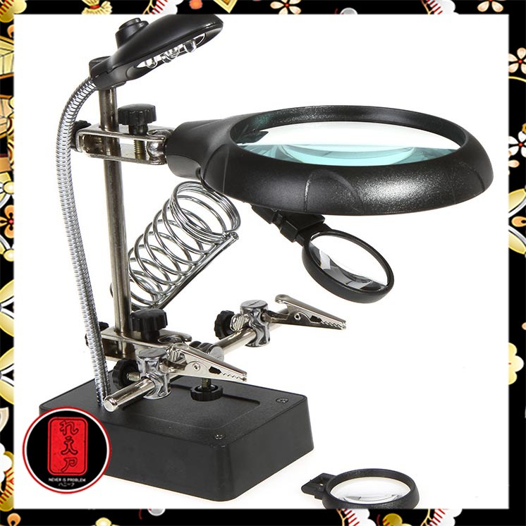 Taffware Helping Hand Alat Pegangan Solder Kaca Pembesar LED - MG16129-C - Black