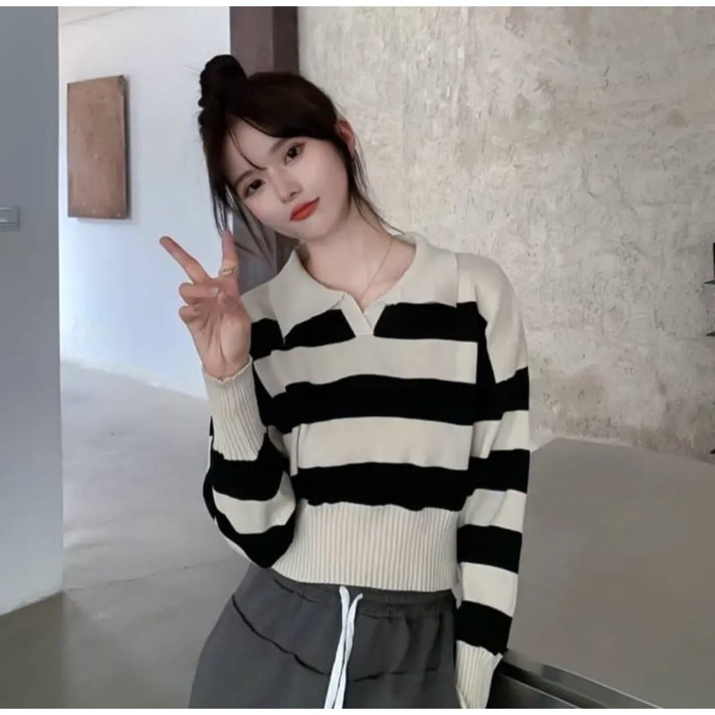 SWEATER RAJUT VALENCIA / SWEATER BLASTER WANITA KOREA / SWEATER CROP TOP / ATASAN POLLET RAJUT / BLOUSE KOREAN STYLE