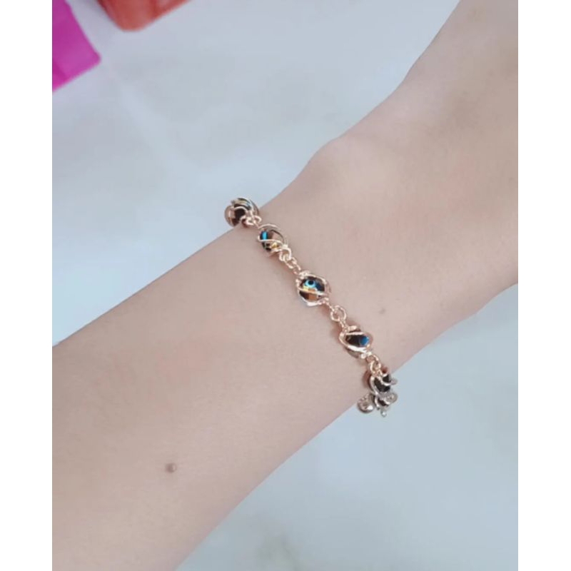 gelang tangan rantai kristal sangkar +1 love ukur + 1 bel / gelang peram asli silver 925 lapis emas/ gelang fashion terbaru