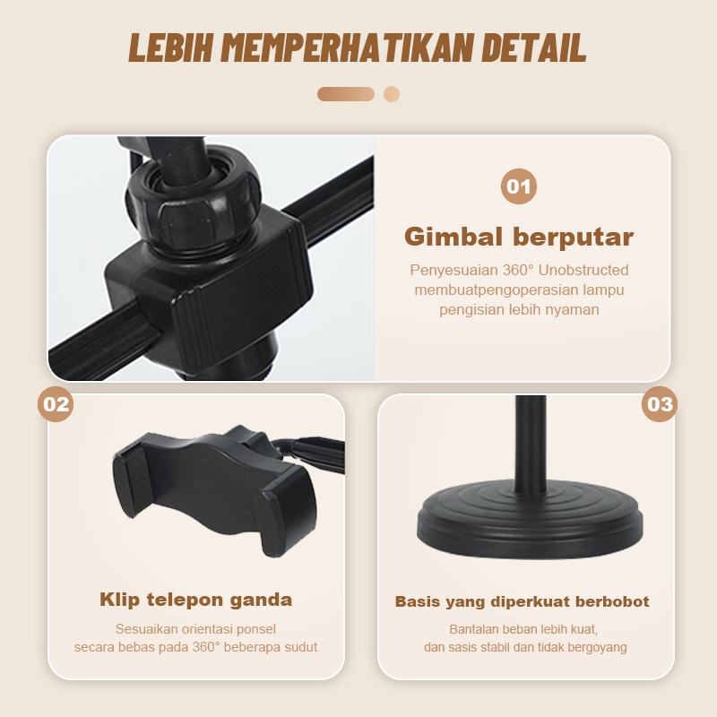 Ring light 16cm+Tripod +2 Holder HP Tripod Mini Stand untuk HP Live stream Selfie Make Up Vlog Lampu