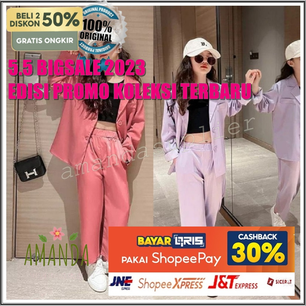 Setelan Blazer Anak Perempuan Jas  dan Celana Panjang 3in1 Maroon Modern Terbaru Korea  Muslimah Kan