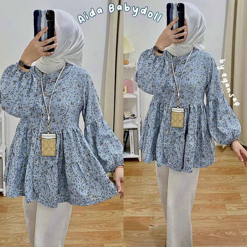 Aida Blouse BabyDoll | Kemeja Lengan Balon Flower Bunga