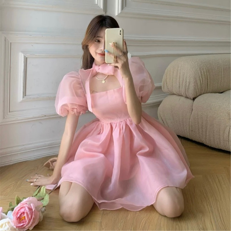 LOLLY GOWN - Dress pesta wanita puff sleeves mini A lidi square neck big size jumbo ukuran besar bir
