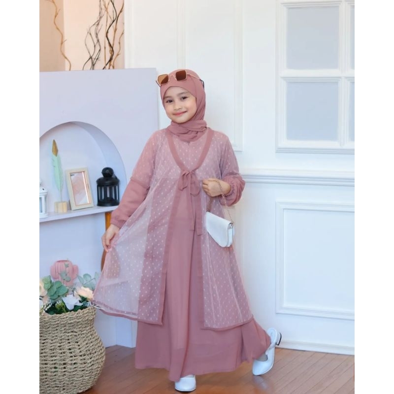 GAMIS PESTA ANAK ANAK 9-12 TAHUN/NAFISHA SYARI KIDS DRESS ANAK SET OUTER KEKINIAN/FASHION MUSLIM ANAK PEREMPUAN 2024/FAR MOSLEMSTORE