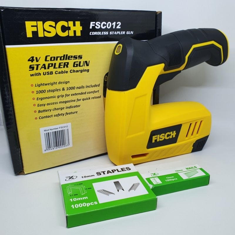 FISCH CORDLESS AIR NAILER FSC012 GUN TEMBAK PAKU STAPLES BATERAI CAS 10MM X 4V