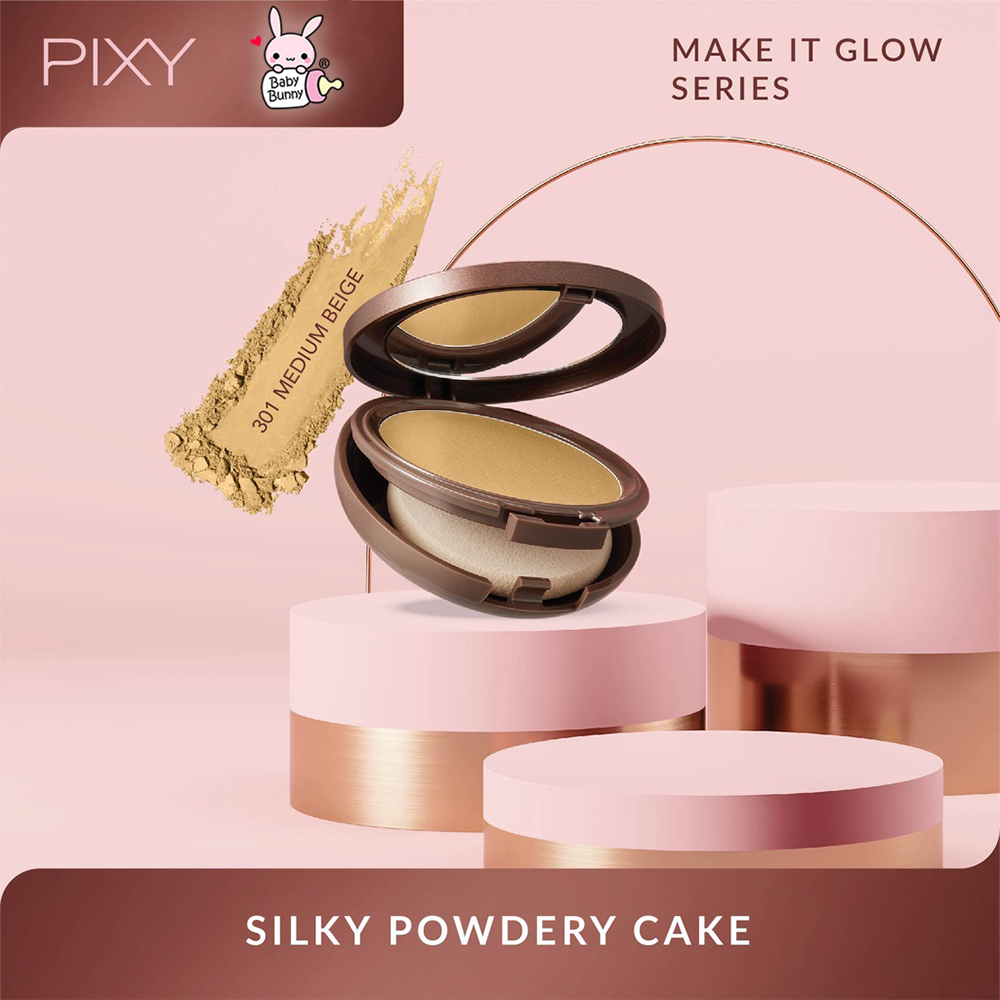 ❤ BELIA ❤ PIXY Make It Glow Silky Powdery Cake With Moisturizing Bontanical Extract Smooth Polished Powder SPF 35 &amp; PA+++ | Two Way Cake  | BABY BUNNY