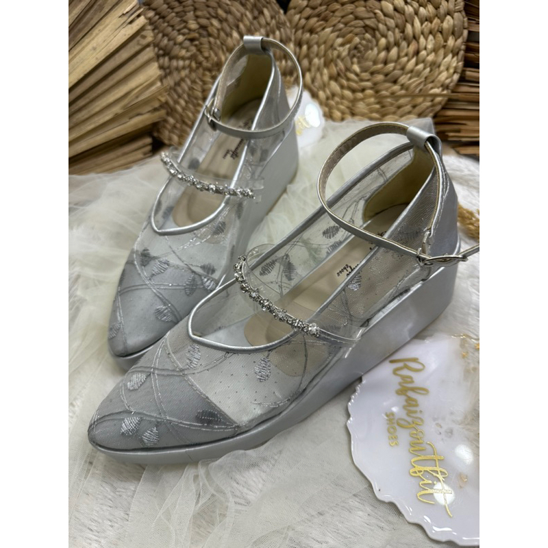 sepatu pesta wedges wanita silver 5cm