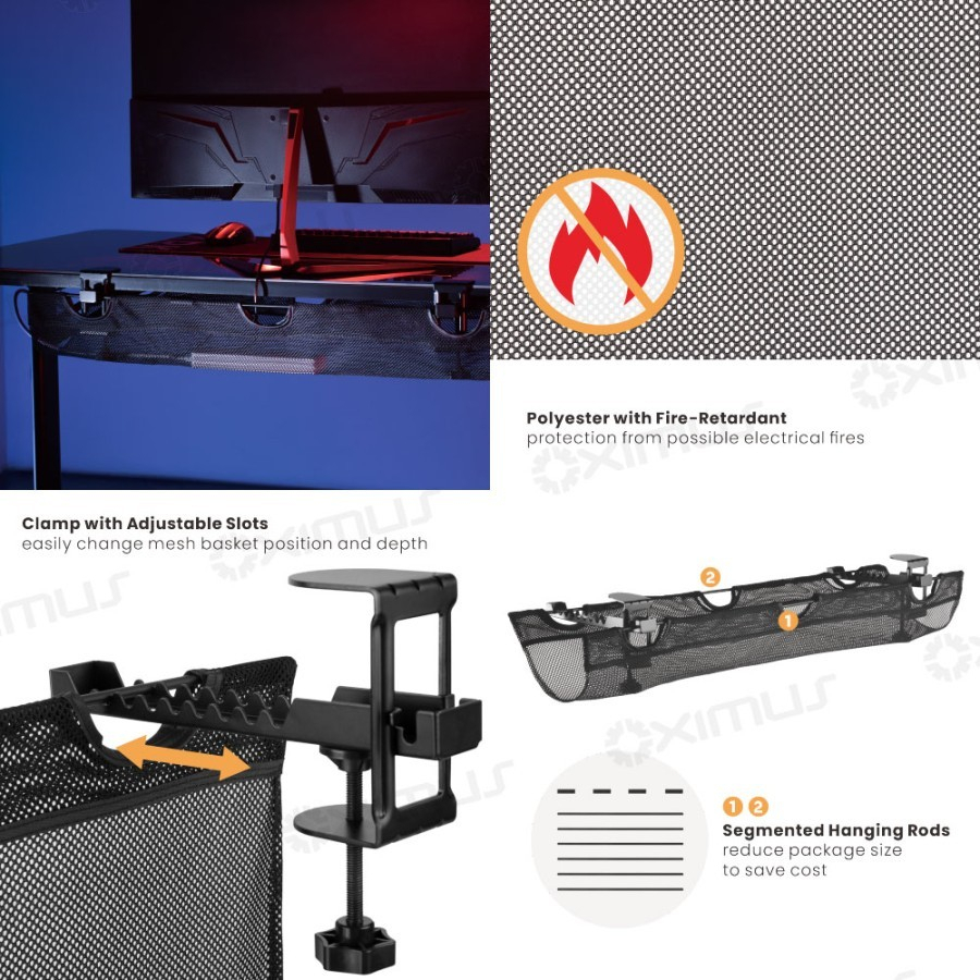 Underdesk Cable Management Tray Large Storage Capacity Oximus C95