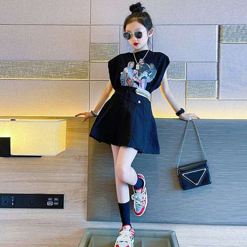 Setelan Anak Perempuan Korean Pop Style Skort BLACK