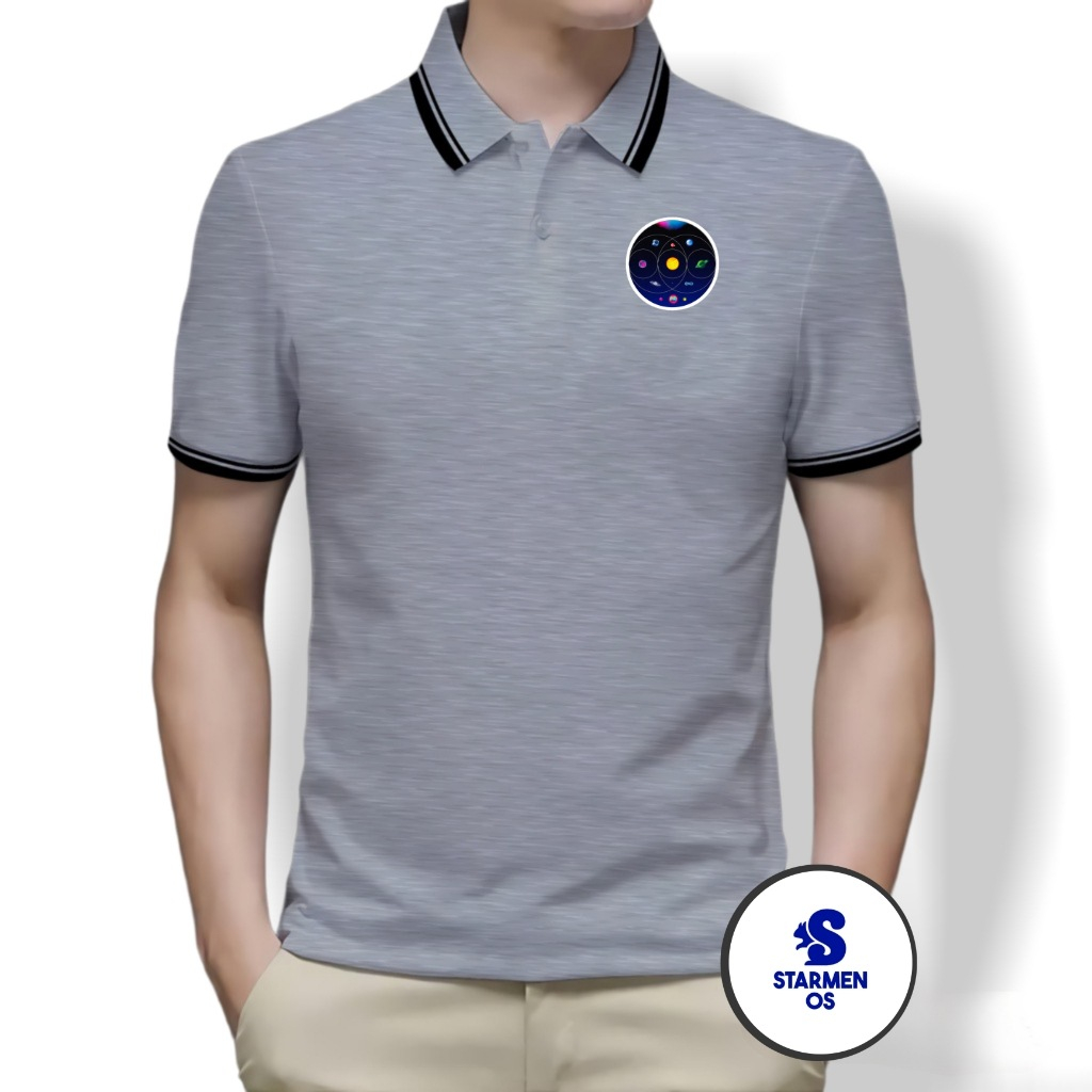 Kaos Polo Shirt Pria Kerah List Putih Logo COLDPLAY B