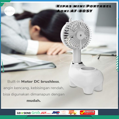 Aoki Mini Fan Portable USB Charge + Tempat Pulpen/Pensil AF-805Y PROMO