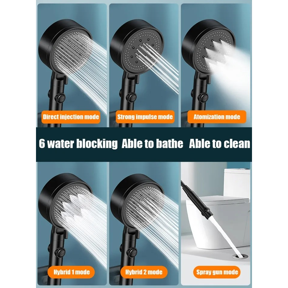 KEPALA SHOWER TEKANAN TINGGI 5 MODE ADJUSTABLE + HOLDER + SELANG