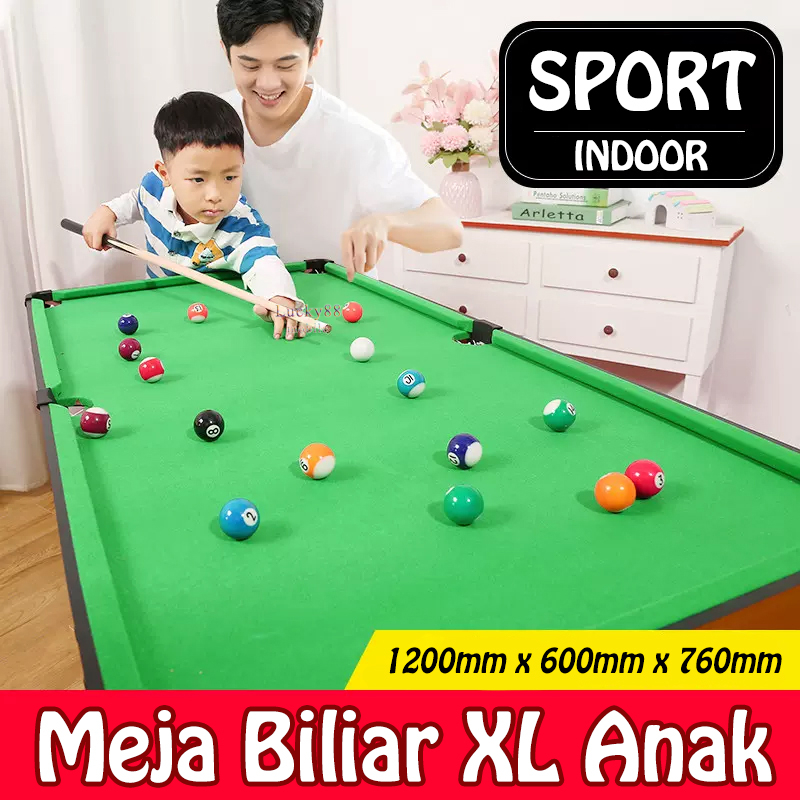 XL Size Set Papan Permainan Meja Bola Biliar Kayu Portabel Ukuran 1200mm x 600mm x 760mm Kiddy Fun E