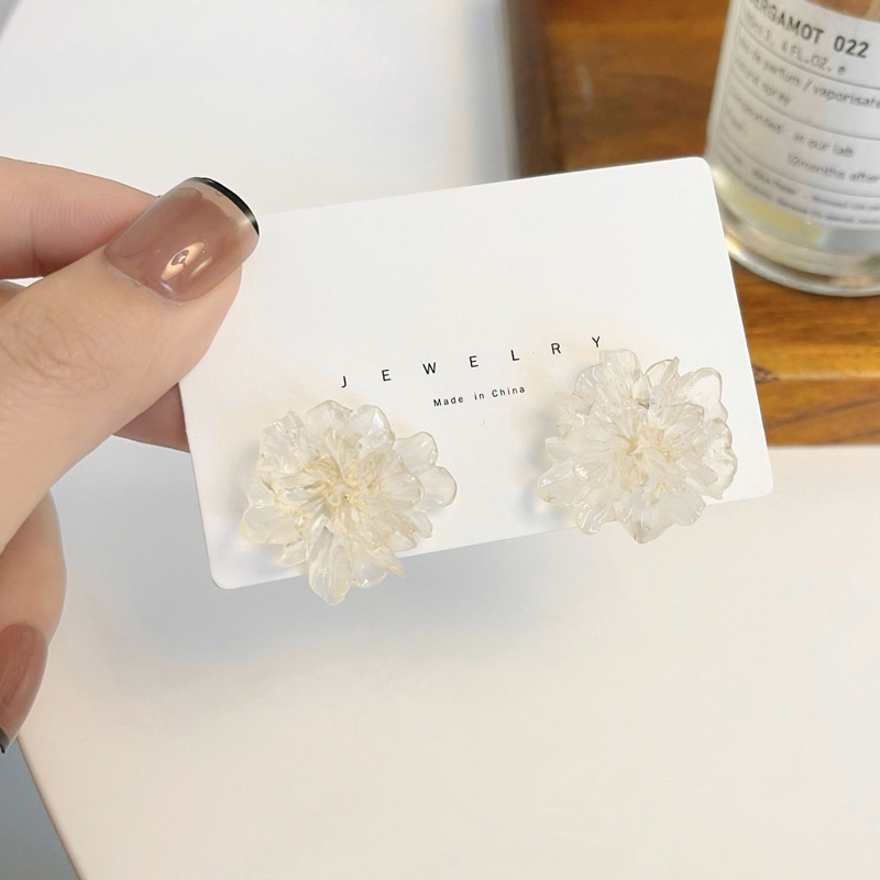 COD❤️Anting S925 Bunga Resin Kecil Tiga Dimensi Anting Tusuk RetroTransparan yang Menyegarkan Stud Flower Earrings Vintage Telinga Manis Aksesoris Wanita