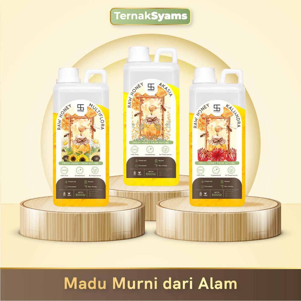 Ternak Syams -  Honey Madu Murni 1 KG 1000 gram Multiflora Kaliandra Akasia Raw Organik Pure Natural Original Asli Halal BPOM tanpa campuran gula Mentah kiloan termurah terjangkau Klenceng Kopi Randu Odeng Uray Tava Madu Putih Hitam Kayu Putih Hutan Sumat