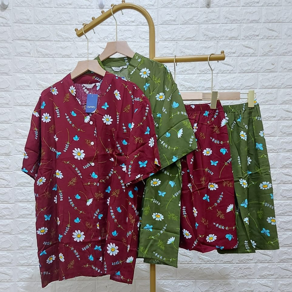 BAJU TIDUR SETELAN PENDEK KATUN RAYON JUMBO AMRO ADEM BANYAK MOTIF