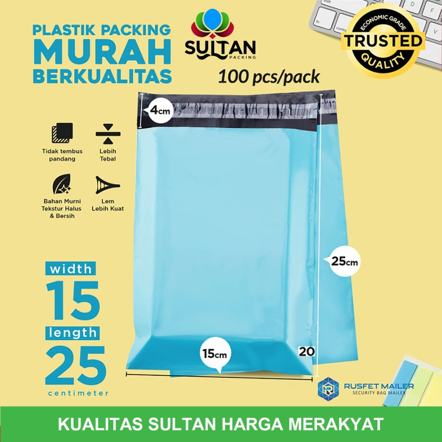 

POLYMAILER EKONOMIS BIRU 15x25 - PLASTIK PACKING ONLINE MURAH PER PACK