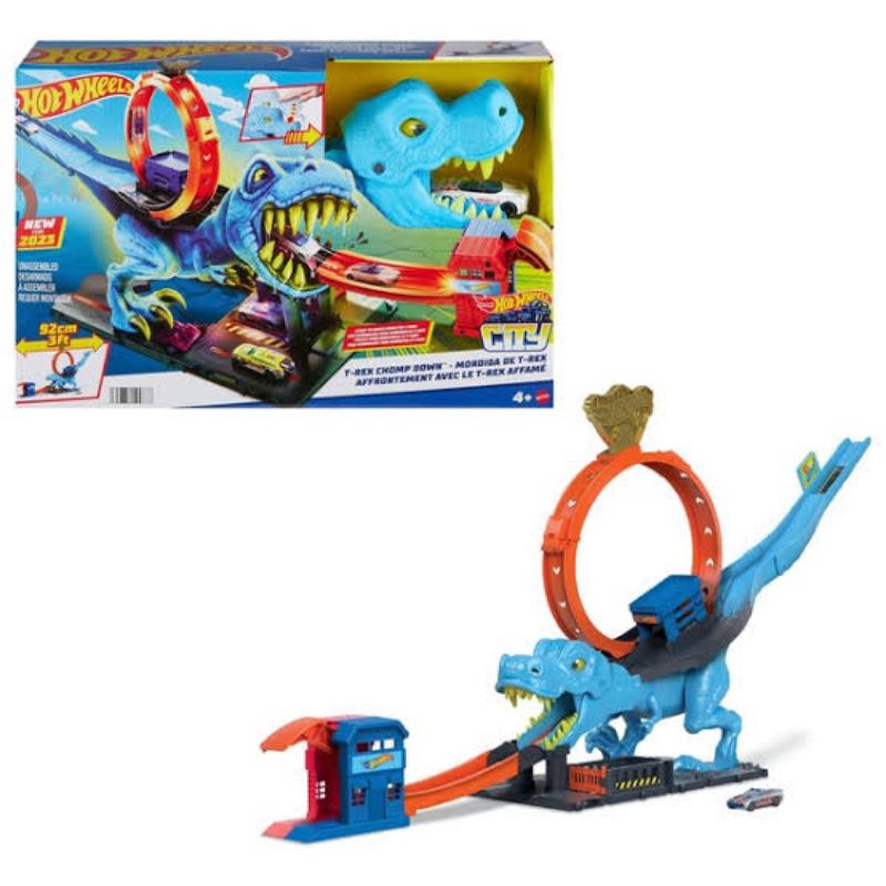 Mainan Trek Hot Wheels City T-rex Chomp Down Track Set