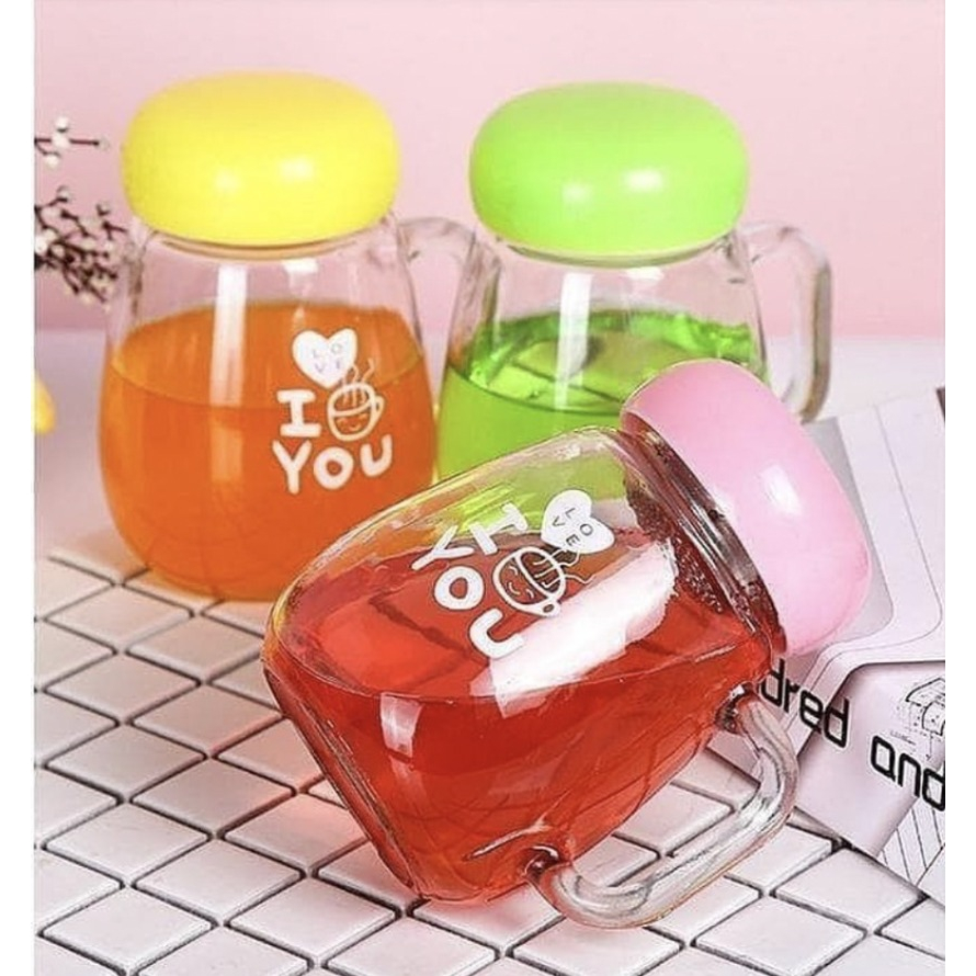 I Love You U Kaca Glass Double lucu Botol Minum Kaca Anak Mug Gelas Mini