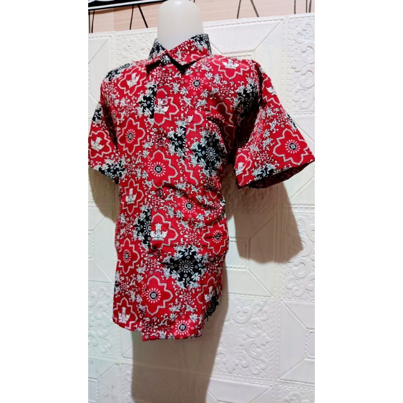 BAJU BATIK SEKOLAH/BATIK PRINTING MERAH/BAJU BATIK TUTWURI MERAH/SERAGAM SEKOLAH