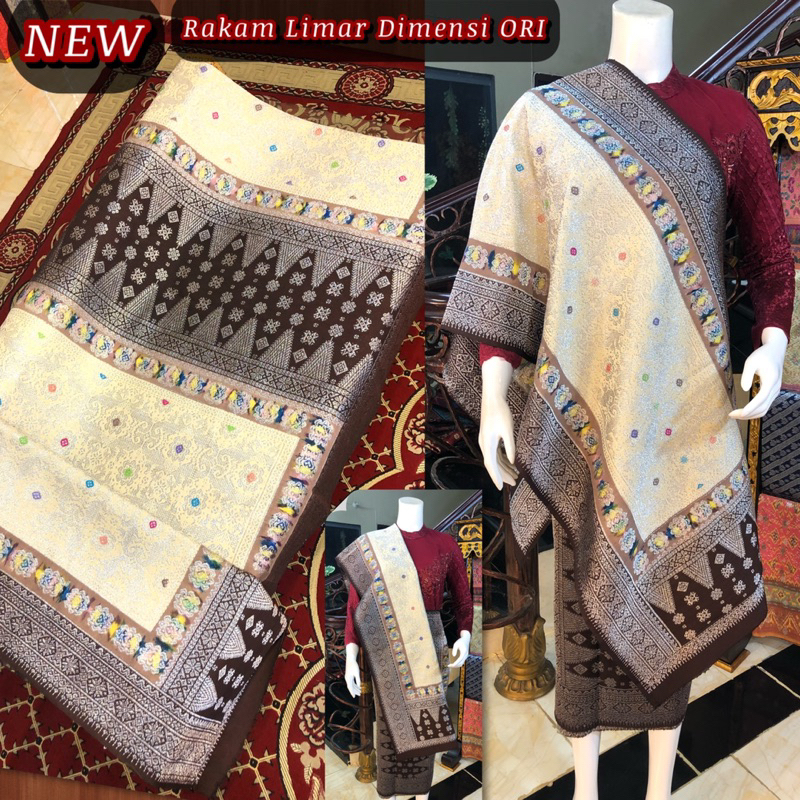NEW Songket Rakam Limar 5 Dimensi ORI / putih Gading Coklat  /songket tenun asli palembang /ilham so