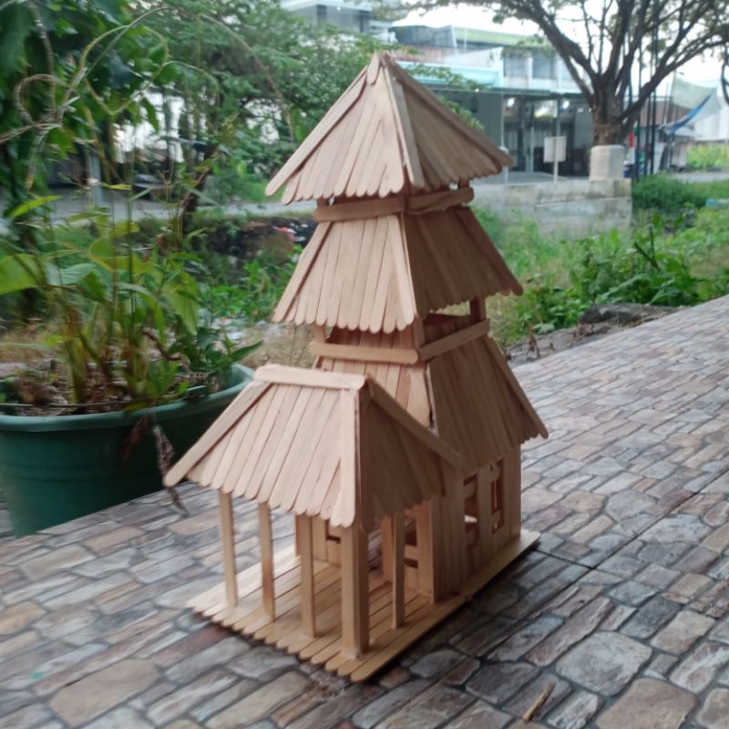 miniatur masjid Demak stik es krim kerajinan tangan bangunan bersejarah
