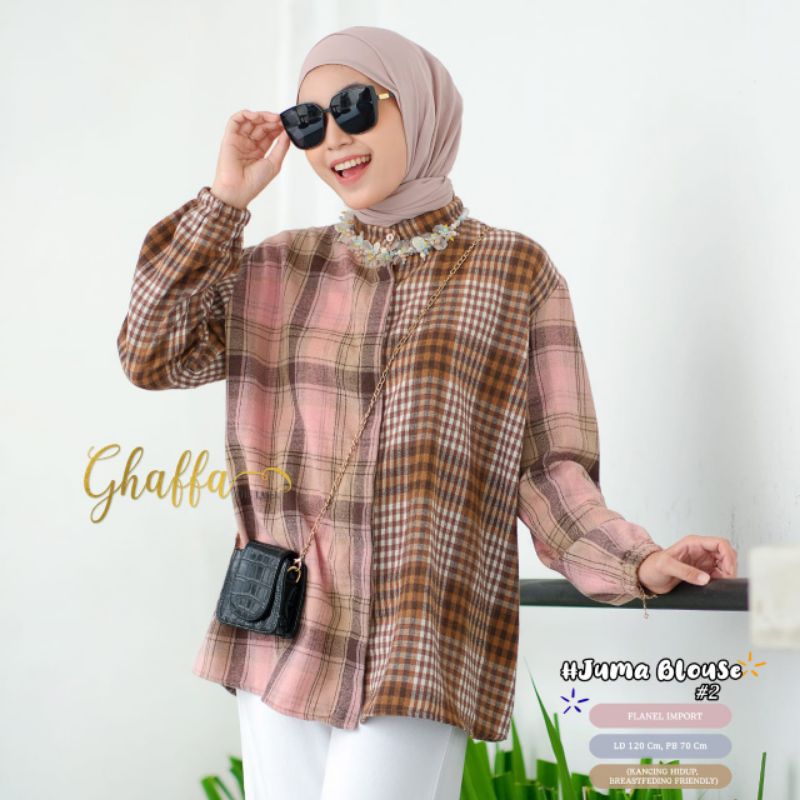 JUMA BLOUSE #2 BY GHAFFA THE LABEL / BLOUSE FLANEL MUSLIMAH / Atasan motif kotak-kotak LD 120