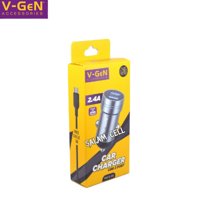 Charger Mobil V-Gen VCC2-33 2USB Car ChargerLED LIGHT PORT Original Vgen VCC2 33