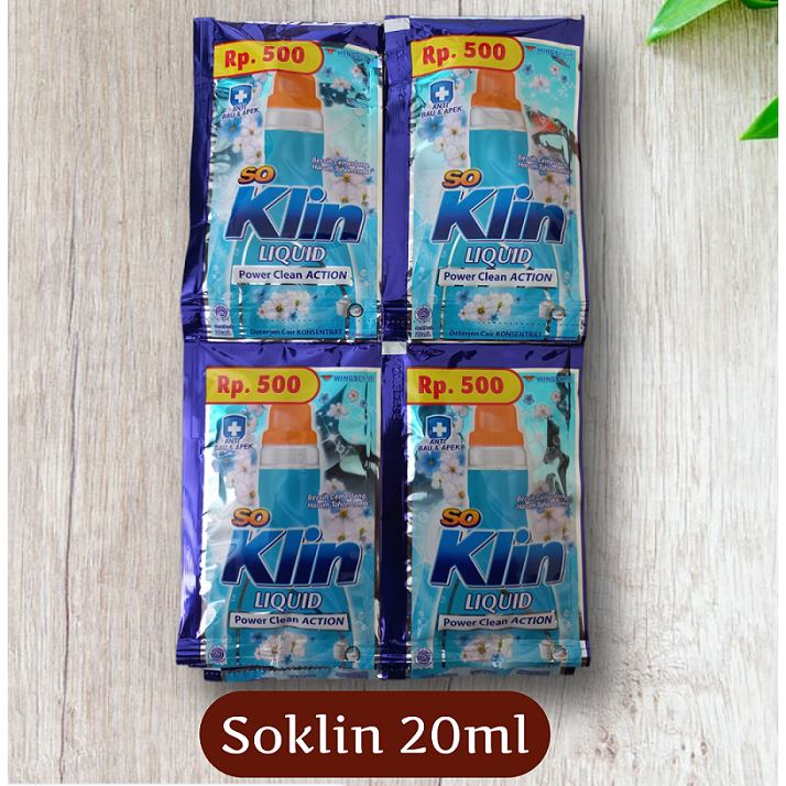 Soklin Liquid Cair Sachet 20ml 1 renceng atau 12 pcs Perawatan pakaian Anti Bacterial Detergen Pakaian Eceran Grosir