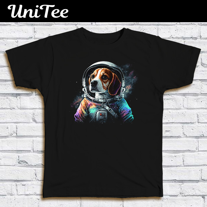 Kaos UniTee TA 0003 - ASTRONAUT BEAGLE IN SPACE - Animal Art Puppy