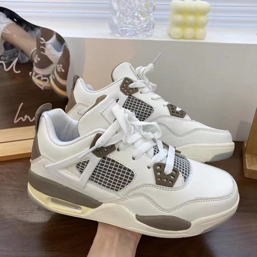 Sepatu Olahraga Sepatu Basket AJ 4 Retr0 Medium Grey Cream Brown